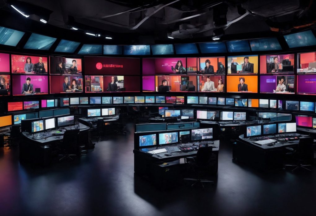 KBS World best content programs displayed across broadcast monitor screens in a modern control room