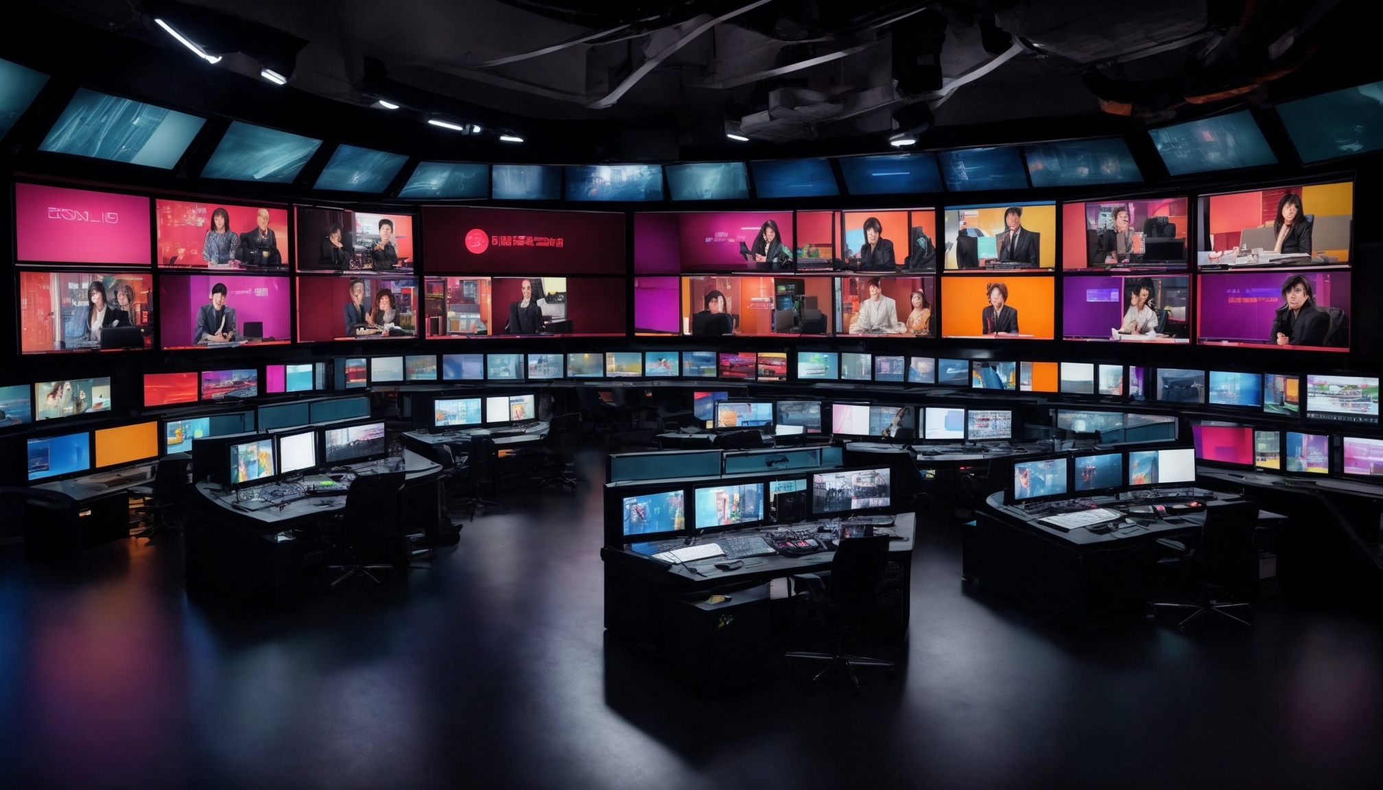 KBS World best content programs displayed across broadcast monitor screens in a modern control room